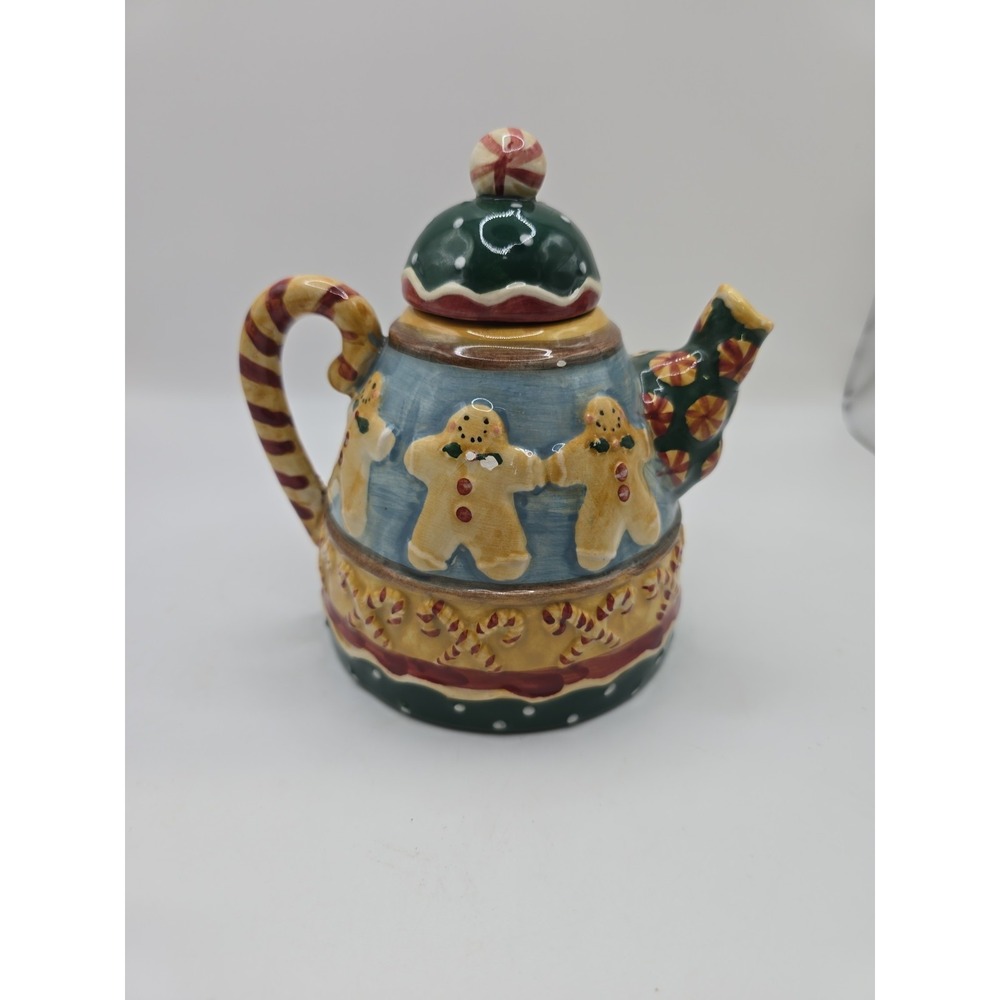 Sakura Debbie Mumm Gingerbread And Peppermint Mini Teapot 6" .  VTG Christmas - Picture 3 of 8